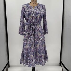 NWT Talbots Ditsy Voile Floral Button Front Midi Shirtdress Belted Women 6